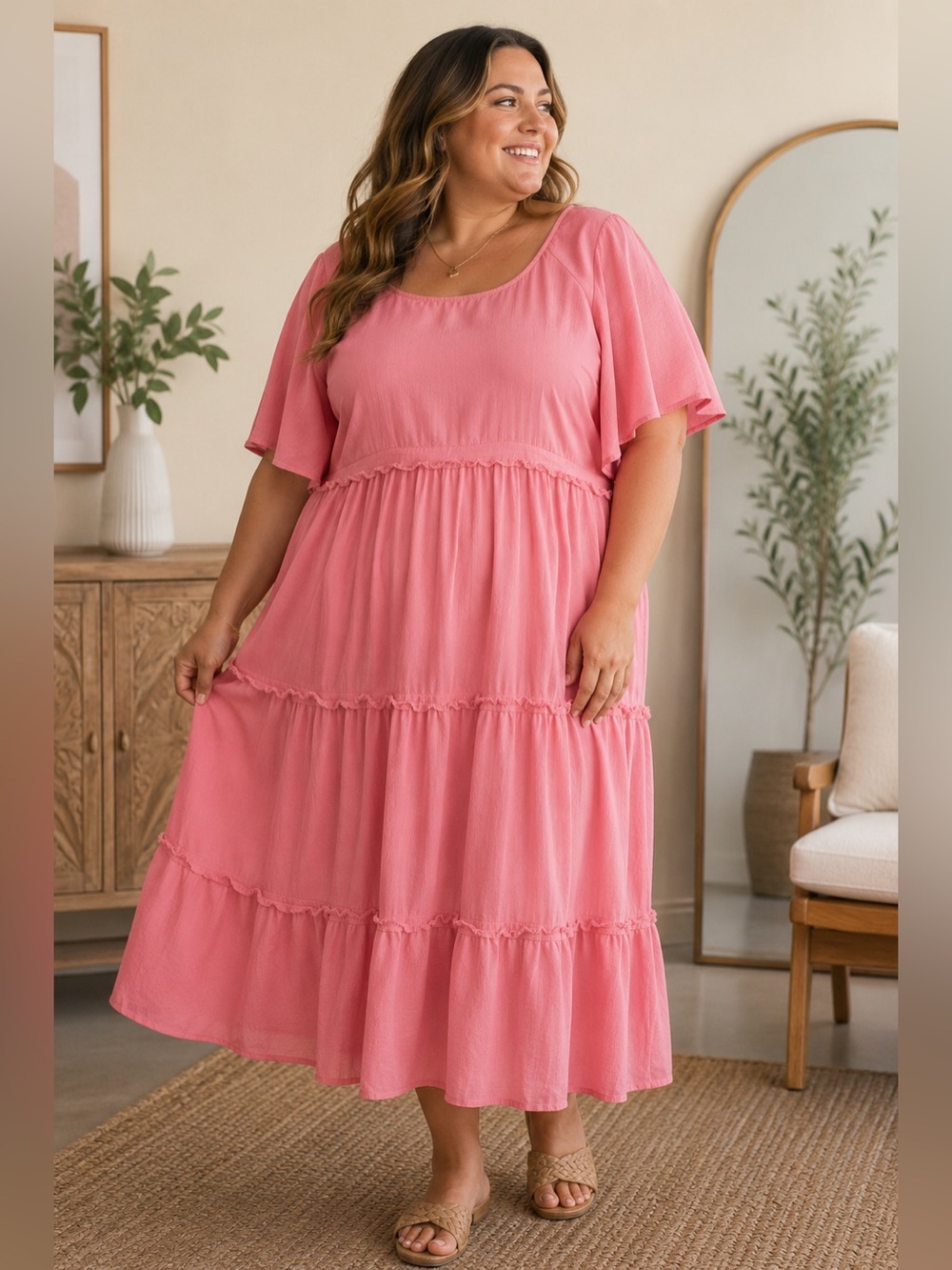 NWT Bubblegum Pink Prairie Maxi Dress 1X Tiered Ruffle Cottagecore Pockets